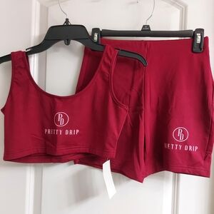 NWT Pretty Drip Red Tank and Shorts Set, Maroon Color